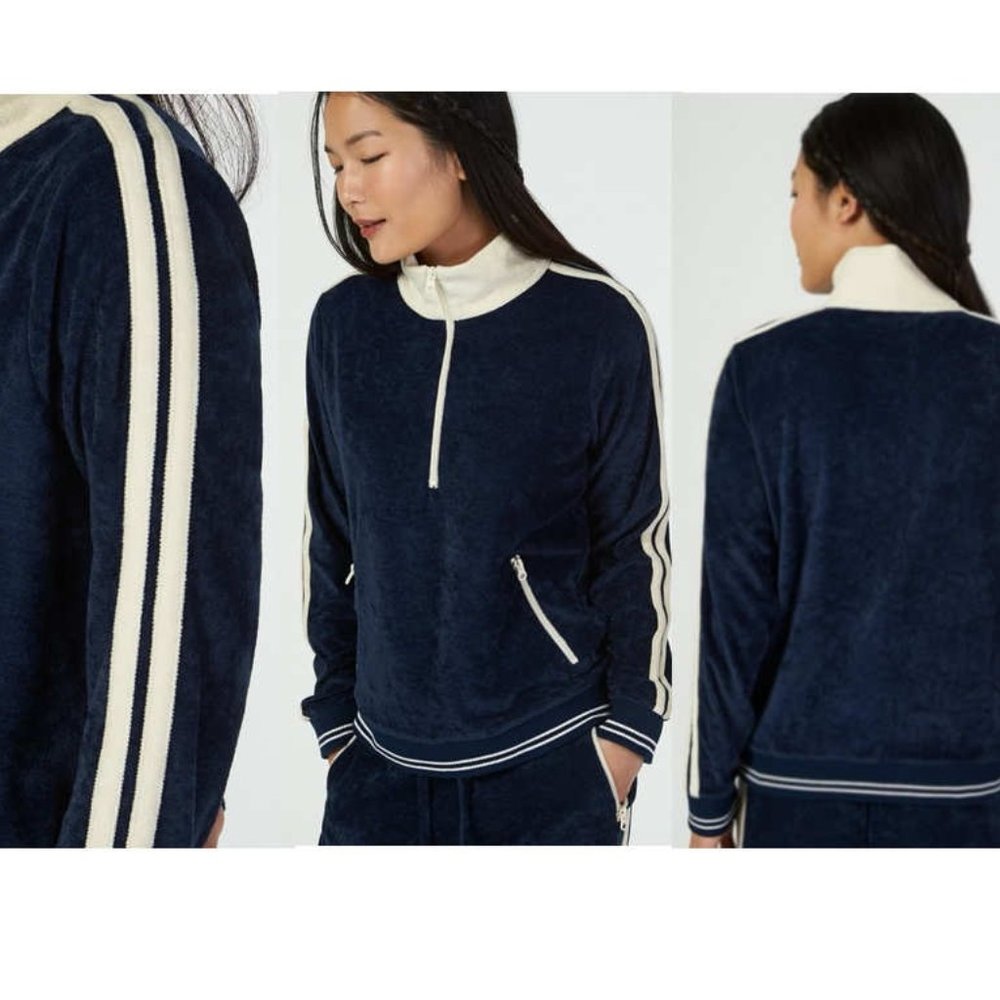 FAHERTY BRAND Richie Quarter Zip Pullover Sweater L  Navy & Natural Off …
